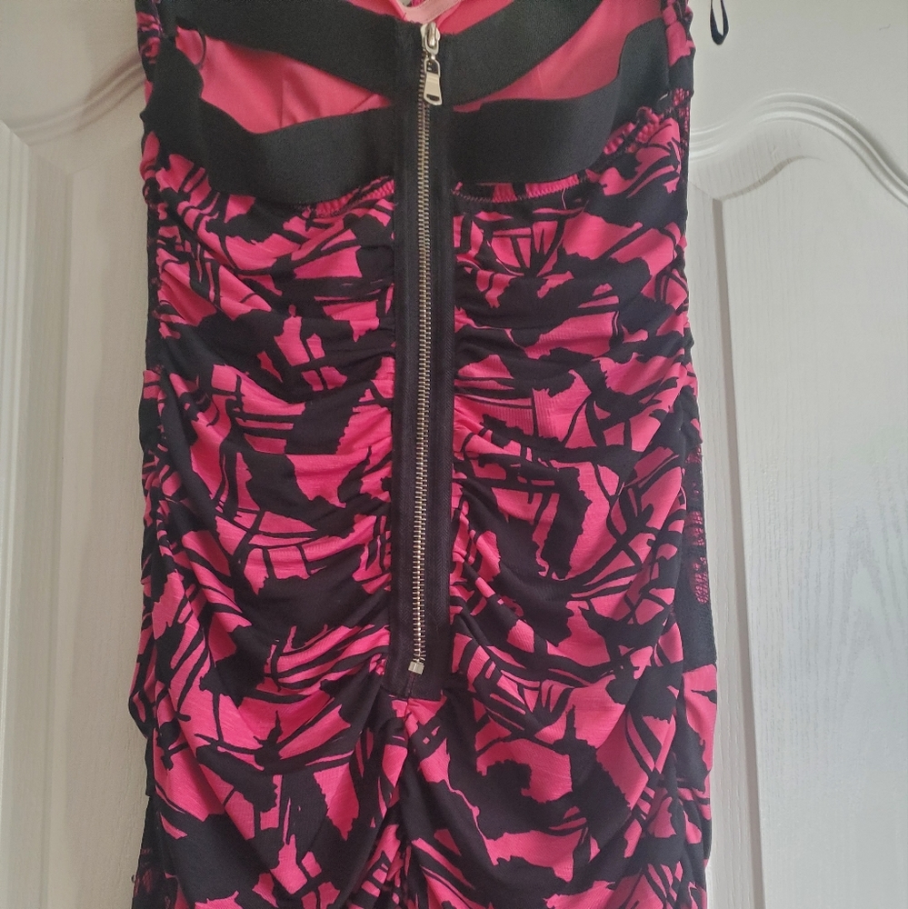 Strapless Pink and black lace party dress